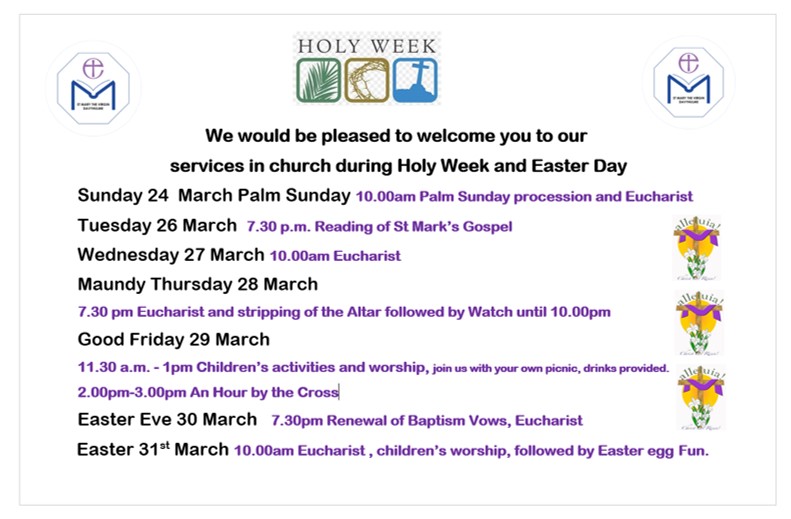 Holy week and Easter Sunday services